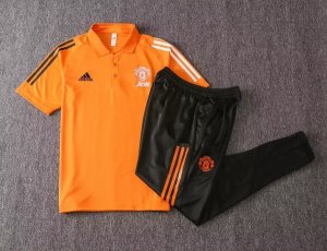 Polo Ensemble Complet Manchester United 2020 2021 Orange Noir Pas Cher