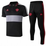 Polo Ensemble Complet Manchester United 2018 2019 Noir Gris Pas Cher