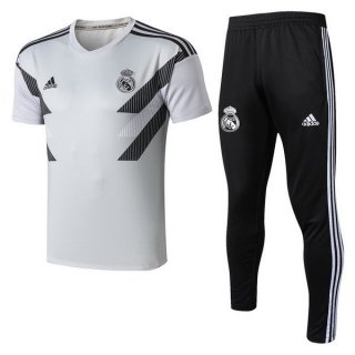 Entrainement Real Madrid Ensemble Complet 2018 2019 Blanc Gris Pas Cher