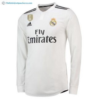 Maillot Real Madrid Domicile ML 2018 2019 Blanc Pas Cher