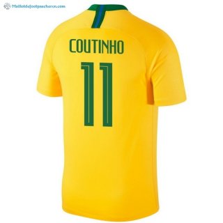 Maillot Brésil Domicile Coutinho 2018 Jaune Pas Cher