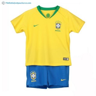 Maillot Brésil Domicile Enfant 2018 Jaune Pas Cher