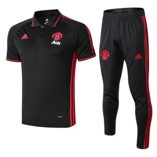 Polo Ensemble Complet Manchester United 2019 2020 Noir Rouge Pas Cher