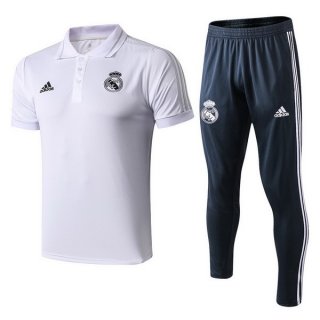 Polo Ensemble Complet Real Madrid 2018 2019 Blanc Bleu Pas Cher