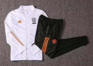 Survetement Manchester United 2020 2021 Blanc Noir Orange Pas Cher