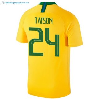 Maillot Brésil Domicile Taison 2018 Jaune Pas Cher