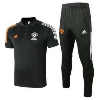 Polo Ensemble Complet Manchester United 2020 2021 Noir Pas Cher