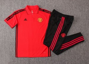 Polo Ensemble Complet Manchester United 2019 2020 Rouge Noir Pas Cher