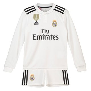 Maillot Real Madrid Domicile ML Enfant 2018 2019 Blanc Pas Cher