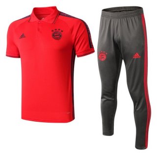 Polo Ensemble Complet Bayern Munich 2019 2020 Rouge Gris Pas Cher