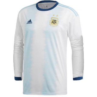 Maillot Argentine Domicile ML 2019 Blanc Bleu Pas Cher