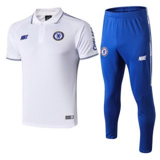 Polo Ensemble Complet Chelsea 2019 2020 Blanc Bleu Pas Cher