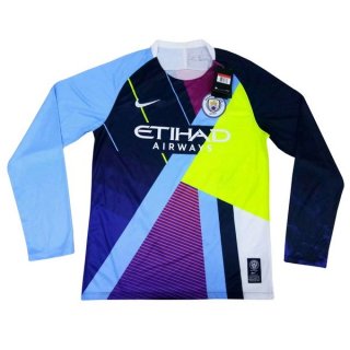 Maillot Manchester City Édition Commémorative ML 2018 2019 Bleu Pas Cher Maillot Manchester City Édition Commémorative ML 2018 2019 Bleu Pas Cher