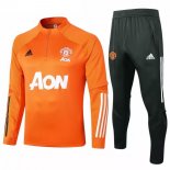 Survetement Manchester United 2020 2021 Orange Noir Pas Cher