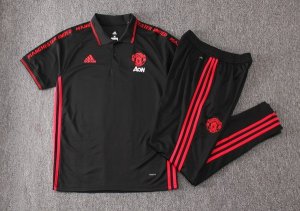 Polo Ensemble Complet Manchester United 2019 2020 Noir Rouge Pas Cher