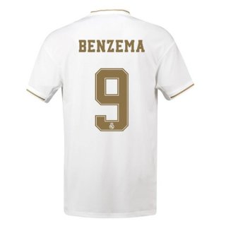 Maillot Real Madrid NO.9 Benzema Domicile 2019 2020 Blanc Pas Cher