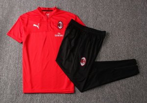 Polo Ensemble Complet AC Milan 2019 2020 Rouge Noir Pas Cher