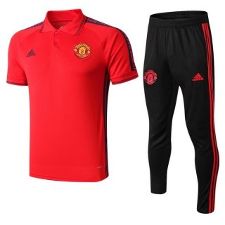 Polo Ensemble Complet Manchester United 2019 2020 Rouge Noir Pas Cher