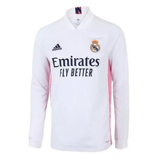 Thailande Maillot Real Madrid Domicile ML 2020 2021 Blanc Pas Cher