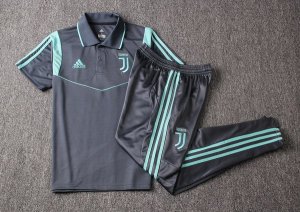 Polo Juventus Ensemble Complet 2019 2020 Gris Bleu Pas Cher