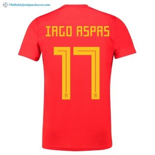 Maillot Espagne Domicile Iago Aspas 2018 Rouge Pas Cher