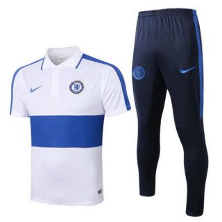 Polo Ensemble Complet Chelsea 2020 2021 Blanc Bleu Pas Cher