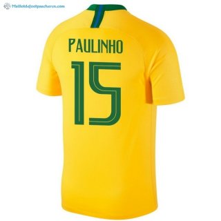 Maillot Brésil Domicile Paulinho 2018 Jaune Pas Cher