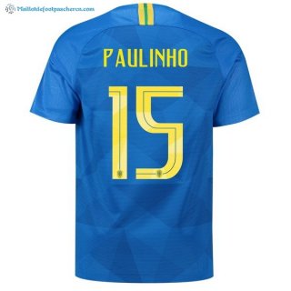 Maillot Brésil Exterieur Paulinho 2018 Bleu Pas Cher