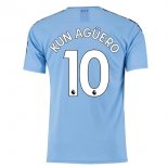 Maillot Manchester City NO.10 Kun Aguero Domicile 2019 2020 Bleu Pas Cher