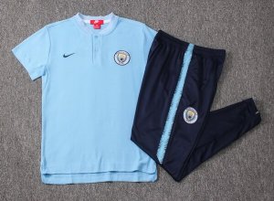 Polo Ensemble Complet Manchester City 2018 2019 Bleu Clair Pas Cher