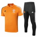 Polo Ensemble Complet Manchester United 2020 2021 Orange Noir Pas Cher