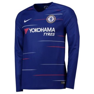 Maillot Chelsea Domicile Manga Larga 2018 2019 Bleu Pas Cher