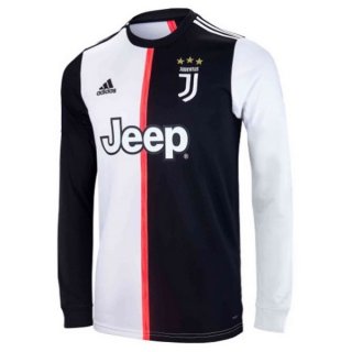 Maillot Juventus Domicile ML 2019 2020 Blanc Noir Pas Cher