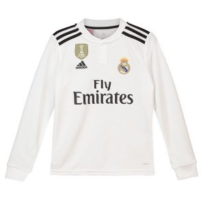 Maillot Real Madrid Domicile ML Enfant 2018 2019 Blanc Pas Cher