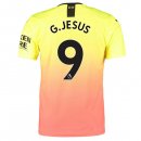 Maillot Manchester City NO.9 G.Jesus Third 2019 2020 Orange Pas Cher