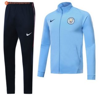 Survetement Manchester City 2017 2018 Bleu Clair Noir Pas Cher