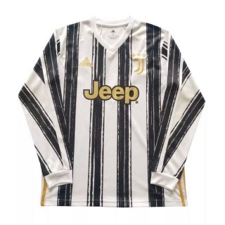 Thailande Maillot Juventus Domicile ML 2020 2021 Blanc Noir Pas Cher