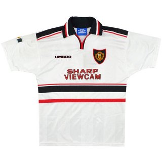 Thailande Maillot Manchester United Exterieur Retro 1998 1999 Blanc Pas Cher