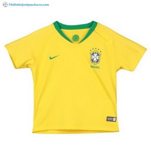 Maillot Brésil Domicile Enfant 2018 Jaune Pas Cher