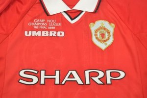 Maillot Manchester United Domicile ML Retro 1999 Rouge Pas Cher