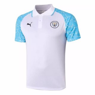 Polo Manchester City 2020 2021 Blanc Bleu Pas Cher Polo Manchester City 2020 2021 Blanc Bleu Pas Cher