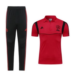 Polo Ensemble Complet Manchester United 2019 2020 Bordeaux Noir Pas Cher