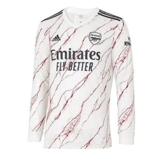 Thailande Maillot Arsenal Exterieur ML 2020 2021 Blanc Pas Cher